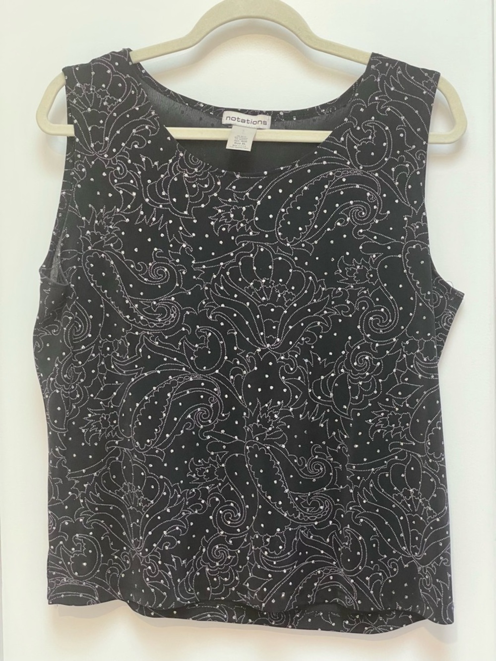 ☀️2/$20 Notations Black w Lavender Abstract Design & Sequins Sleeveless Top